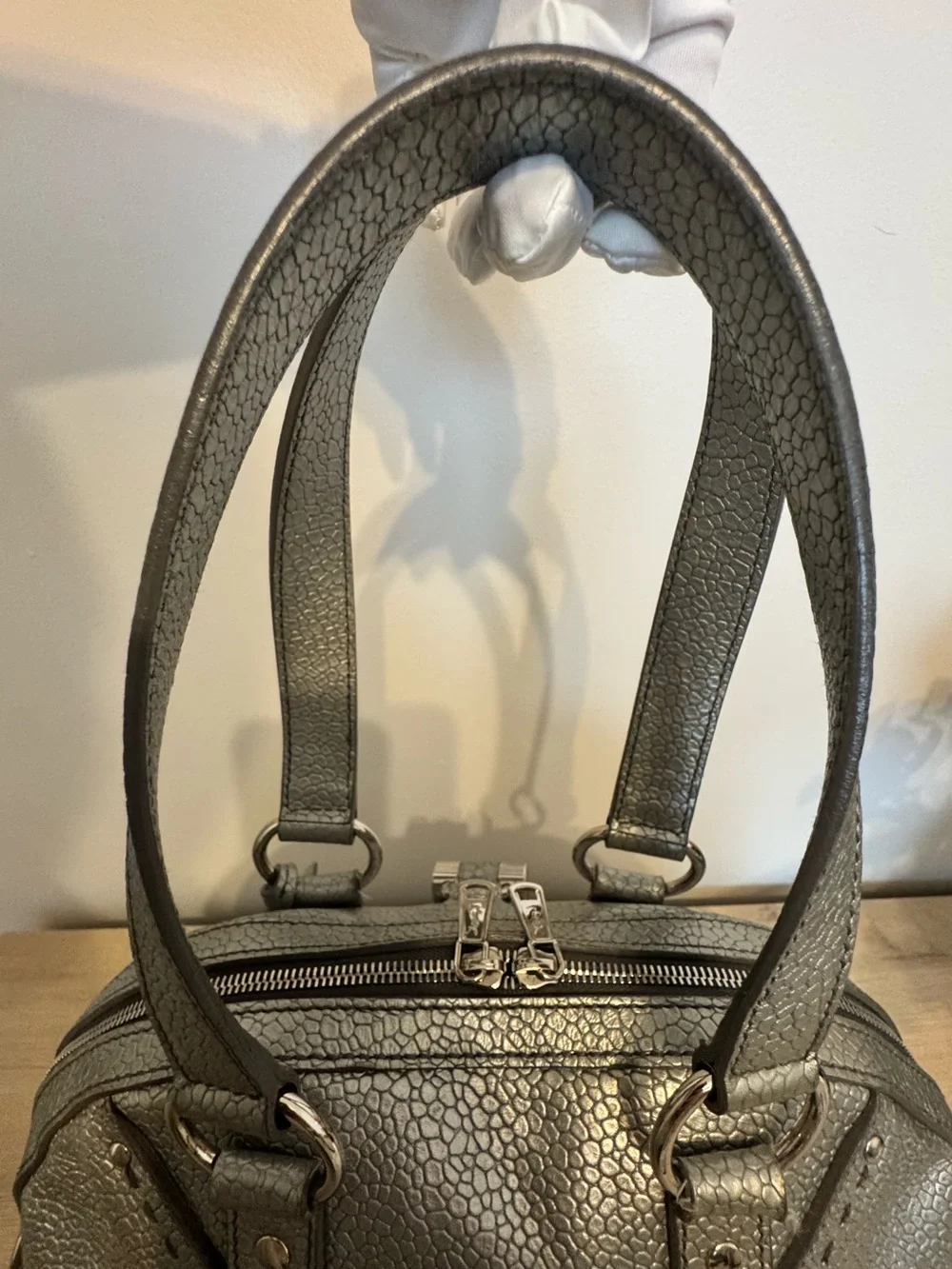 YSL Yves Saint Laurent Muse Sac Large Silver Metallic Leather Bag 2009 Authentic